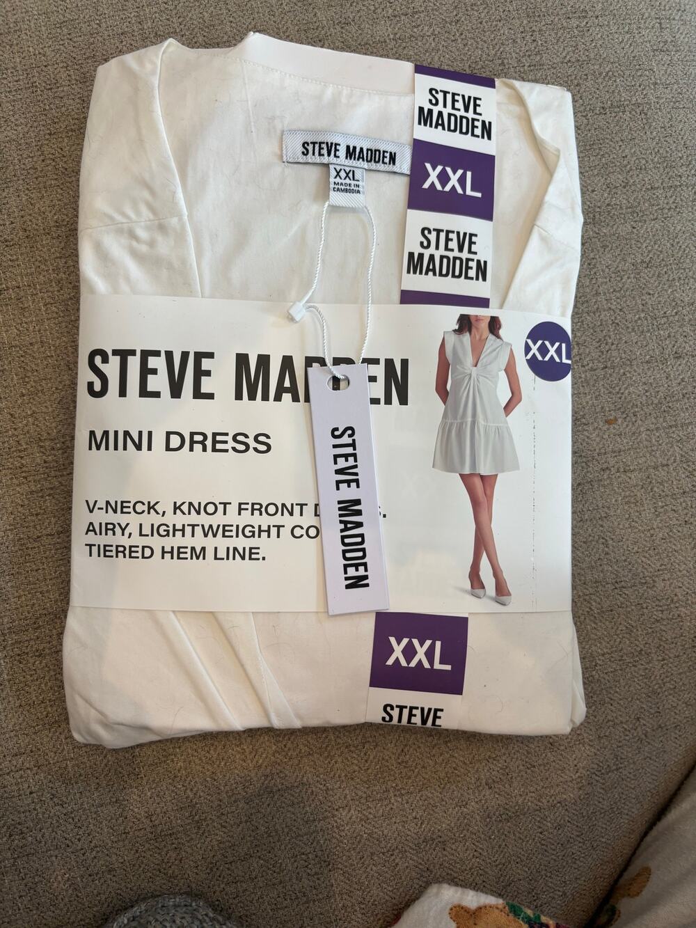 Steve Madden mini dress v neck knot front tiered hem